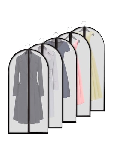 Beauenty Lightweight Breathable Dust Covers with Durable Full Zipper, Dust-proof &amp; Moisture-proof PEVA Storage Bags for Clothes, Travel, and Home Use (Pack of 5) (55 inches)