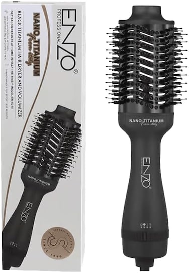 PrecisionWare Enzo EN-6215 Enzo Round Blow Rotating Hair Brush, 2-in-1 Hair Dryer Brush, 1500W Hot Air Brush With Rotating Barrel, Ionic Technology, Intl Version
