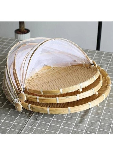 Set of 3 Bamboo Basket Hand Woven Tray Anti Bug Food Fruit Container