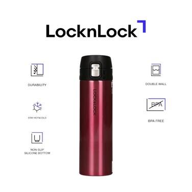 LocknLock 500ml Feather Light Vacuum Tumbler in Ruby Red &ndash; Stainless Steel, Double-Vacuum Insulation, Stylish &amp; Portable