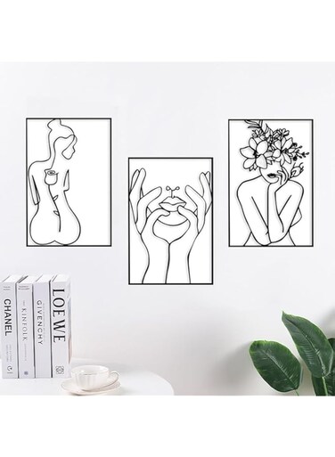 Ricjurzzty 3 PCS Metal Wall Art Metal Female Wall Decor, Abstract Modern Line Metal Wall Art Decor for Bedroom Bathroom Living Room Home Wall Decor - Black， 17 ''x 11.8''