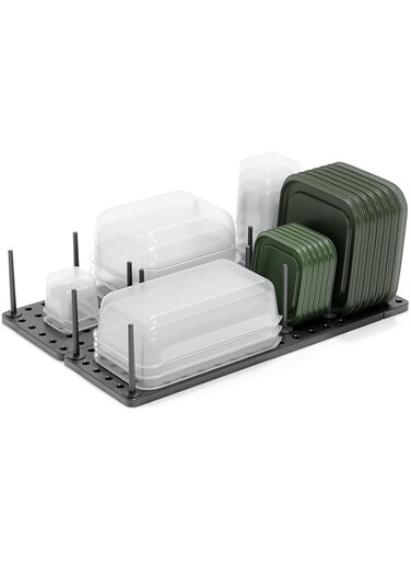 Umbra Peggy Kitchen Cupboard, Shelf and Drawer Organizer Tray Adjustable Storage System For Food Containers, Cookware, Serveware, Utensils and More Set of 2, Gray