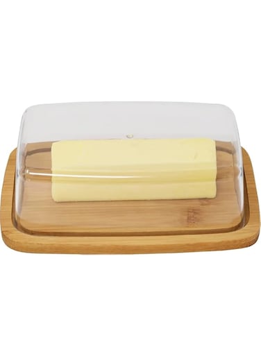 SYOSI Bamboo Butter Dish With Dome Lid, Covered Butter Holder for Countertop, Airtight Butter Container with Cover, Butter Keeper Storage Perfect for West, East Coast Butter, Dishwasher Safe