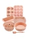 BLACKSTONE Silicone Bakeware Set, 7-Piece Baking Essentials for Cake and More, Includes Muffin, Square, Fluted, Charlotte, Loaf Pans and Scraper