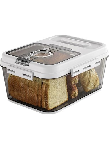 Bread Box For Kitchen Countertop, Airtight Bread Storage Container, Time Recording Bread Keeper with Lid,Bread Storage For Homemade Breads, Toast, And Cookies, White Bread Holder