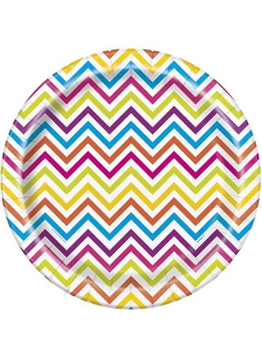 Unique Rainbow Chevron Plate 8-Pieces, 7 Inch Diameter, Multicolour