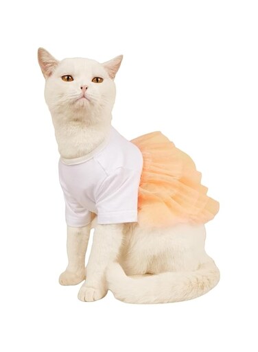Cat Dress Tee Dress Dog Cat Princess Dresses Cute Cake Dress Pet Clothes for Small Medium Dogs Kitten Puppy (Orange, M)