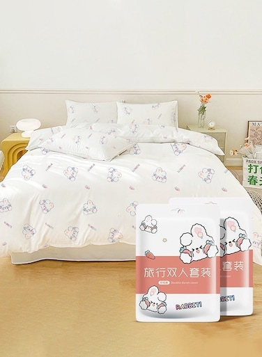 Bed Sheets with Flat Sheet, Quilt Cover, and 2 Pillow Cases, Disposable Fitted Travel Bedding Cover for Hotel, Sheet Quilt and Pillowcase