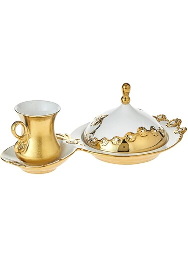 Opalina Cup &amp; Tray, White/Gold, OP-PW55