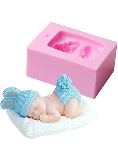 N.D Baby with hat Shower Cake Moulds, 3D Sleeping Baby Silicone Soap Mold Candy Mold Baby Shower Birthday Candle Party Cake Mold
