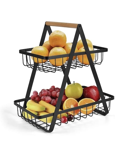ECVV 2-Tier Countertop Fruit Basket Storage, Vegetable Rack Bread Display Stand for Kitchen, Black