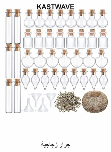 Small Mini Glass Jars Bottles with Cork Stoppers, Tiny Wishing Bottles, DIY Decoration Bead Containers, with Eye Screws Funnel and Rope Small Cork Clear Glass Bottle 50 Pcs (Mixed Style)