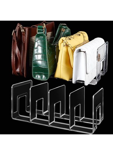 Taiyin Purse Handbag Organizer Clear Plastic Bag Organizer for Closet 13 x 6 x 5 Inches 4 Sections Shelf Divider Closet Organizers and Storage File Sorter Stand Holder Bookshelf(2 Pcs)