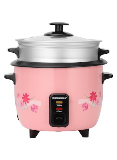 Olsenmark 3-In-1 Electric Rice Cooker, 1 Liter Capacity, White/Silver