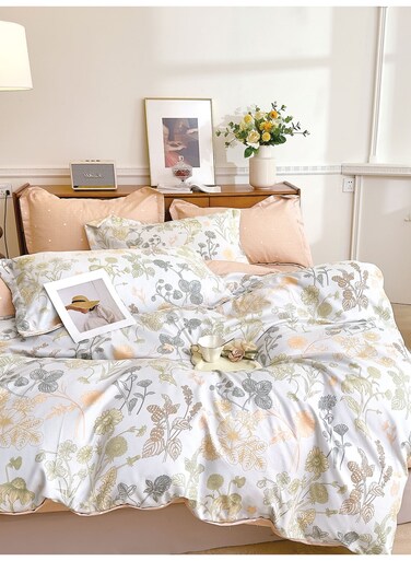 Printed Duvet Set, King Size Fits 200x203 cm - 6-Pcs Bed Set, Microfiber Fabric - 1 Duvet Cover, 1 Fitted Sheet, 2 Pillow Shams, 2 Pillowcases (Filler Not Included)