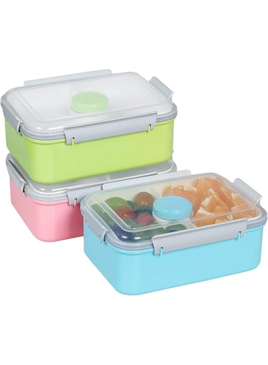 Shopwithgreen Set of 3 Salad Food Storage Container To Go, 47-oz Bento Box with Removable Tray &amp; Dressing Pots, for Lunch, Snacks, School &amp; Travel - Food Prep Storage Containers with Lids