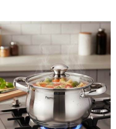 Stockpot with Glass Lid 18x11.5cm / 2.9 Liter with Measuring Mark, Stainless Steel Stockpot Felina Series   Stay-cool Handle   Induction Ready   Dishwasher Safe   Compatible with All Stovetops