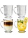 Glass Coffee Mugs, Drinking Glasses with Handle, Vintage Striped Glassware for Cappuccino, Latte, Espresso, Juice, Milk Tea, Iced Beverages, Dishwasher Safe Cups (Clear, 2-Pack, 16 Oz)