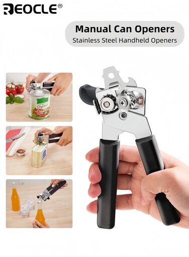 Manual Can Opener with Smooth Edge Cutting and Non-Slip Design Kitchen Can Opener Tool with Ergonomic Handle for Effortless Opening