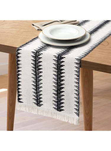 Excefore Table Runner, 30 * 180 CM Burlap Table Runner Balck and White for Modern Farmhouse Decor, Natural Cotton Woven Runner with Tassels for Wedding Party Farmhouse Dining Table Decor