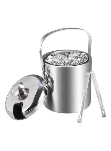 Stainless Steel Ice Bucket With Tong Silver 1Liters