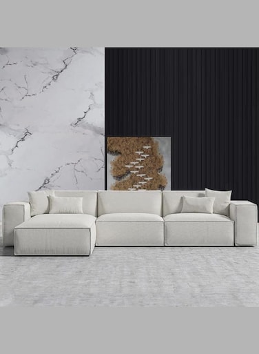 L Shape Luxury Sofa Set  Corner Sofa  Modern Design Furniture Sectional Couch Living Room Sofas (White)