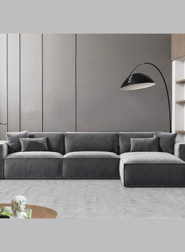 L Shape Luxury Sofa Set  Corner Sofa  Modern Design Furniture Sectional Couch Living Room Sofas (Grey)