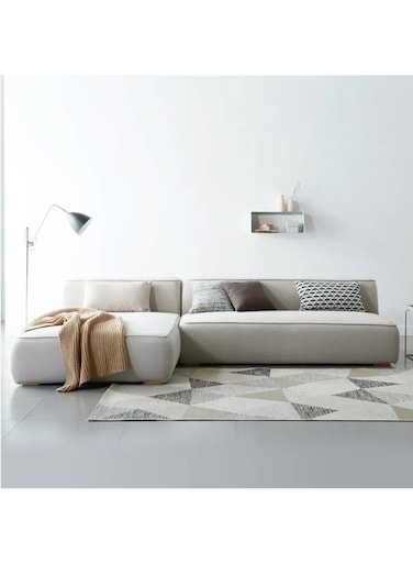 L-Shaped Sectional Sofa   Light Beige Velvet Upholstery   Wood Frame L Shape Sofa   Space-Saving Design with Interchangeable Chaise   Sleek &amp; Contemporary Living Room Furniture