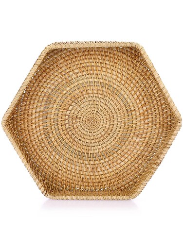 Wicker Serving Tray, Hand-woven Rattan Organizer Tray with Handle, Fruit Bread Food Serving Tray, Home Decor Tray for Keys, Jewelry, Fruit, Bread