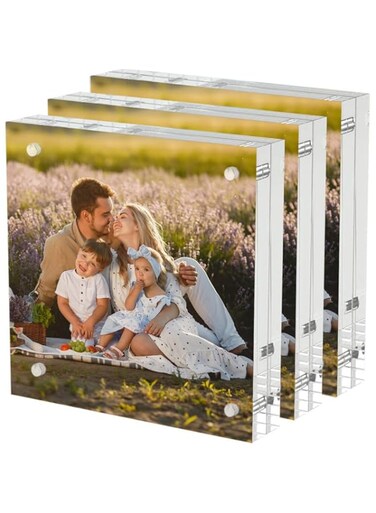 neotimely 4x6 Acrylic Picture Frames 3 Pack, Thicker Block, Freestanding Double Sided Magnetic Acrylic Frameless Transparent Square Frame for Desktop Display