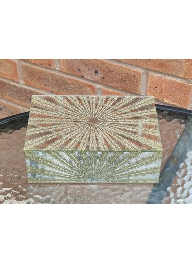 Eye on Elegance EagleWiz SunRays Gold Glass Mirrored Jewellery Box Sun Rays Modern Trinket Storage Box Earrings Rings Jewelry Keepsake Display Case Birthday, Wedding, Mothers Days Gifts