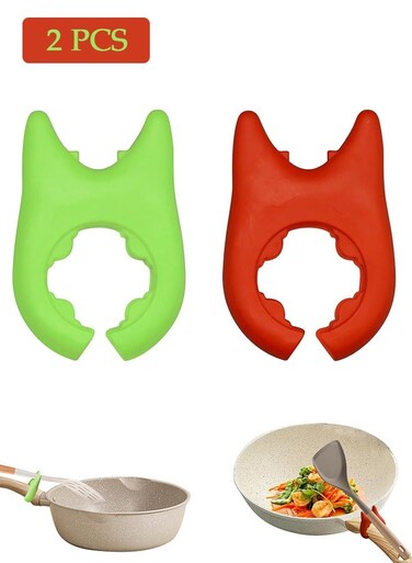 2 Pcs Silicone Pot Holders, Adjustable Kitchen Silicone Spoon Rest, Anti-Slip Spatula Pot Spoon Holder (Green, Red)