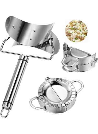 Pcs Stainless Steel Dumpling Makers, Dumpling Skin Maker &amp; 2 Dumpling Molds, Easy to Clean, Manual, Silver, PASTA_MAKER, Dumpling Maker