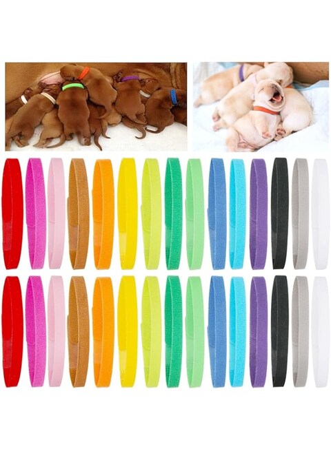 PETKNOWS 30 Pcs Puppy Whelping Collars Newborn Pet Collars Double-Sided Soft Adjustable ID Bands Puppy Collars for Litter Newborn Pet Dog Cat 15 Colors（M）