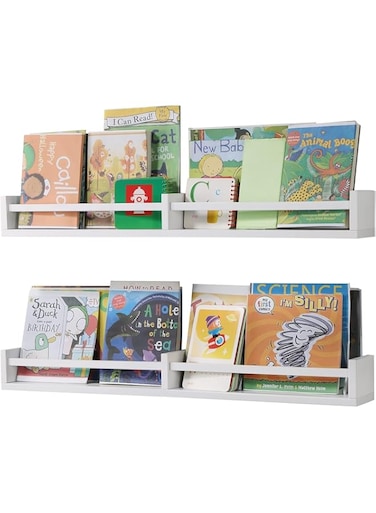 Floating Book Shelves for Wall, Floating Wall Bookshelf for Kids, Nursery Bookshelves Wall Mounted for Toys Books Photo Frames, Hanging Shelf for Baby Room Decor, 81x10x9cm（2Pack, White）