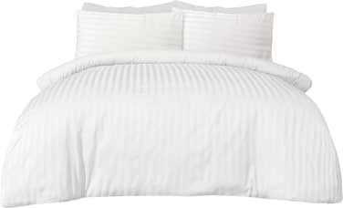 INFINI HOMES Soft 100% Microfiber White &amp; Stripe Duvet Cover Set with 2 Pillow Case for Home &amp; Luxury Hotel (220 X 240, 3 Pcs Set)