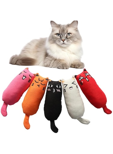 Masroo 5Pcs Catnip Toys,Catnip Toy Pillow,Bite Resistant Catnip Toy for Cats,Plush Cat Chew Toys,Catnip Filled Cartoon Mice Cat Teething Chew Toy