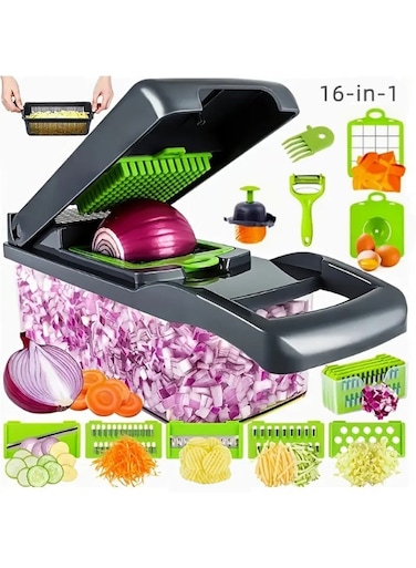 Versatile Kitchen Gadget Set - Manual Vegetable Chopper,Fruit Slicer, Food Grate, Cutting Machine With Container, Onion Chopper With Multiple Interchangeable Blades - Perfect For Picnic Cooking &amp; Outdoor Camping Kitchen Utensils