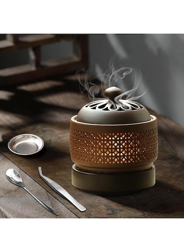 Ceramic Electric Incense Burner, 5-Speed Timer, Multi-Speed Temperature Adjustment, Frankincense Resin Essential Oil Diffuser with LED, Home Office Decoration Night Light Diffuser 2 In1 (TALL)