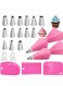 D 21pcs Piping Bags and Tips set, 2 Reusable Silicone Pastry Bag with 14 Stainless Steel Nozzle Icing Tips Set, 3 Icing Smoother &amp; 2 Couplers &amp;1Sealing clip for Baking Decorating Cake Tool (Pink)