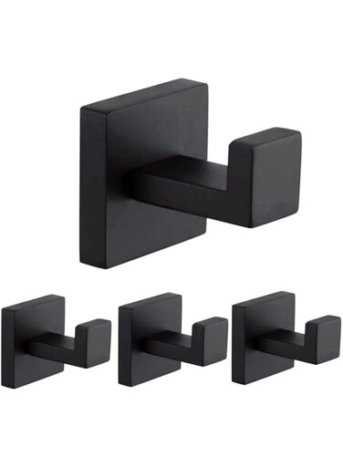 LGSFTBFS 4 Pack Matte Black Towel Hooks, SUS304 Stainless Steel Square Clothes Robe Hooks Hanger, Heavy Duty Bathroom Hook Coat Hooks for Bathroom Livingroom Hotel Kitchen Garage, Wall Mounted