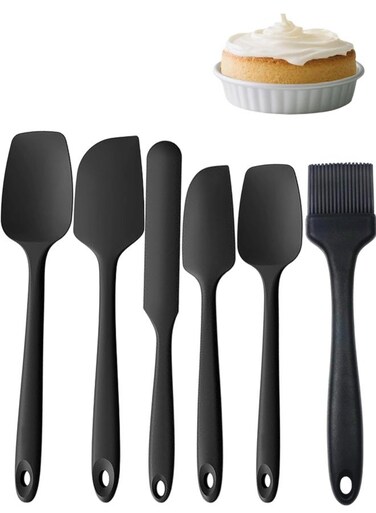 Spatula Set of 6,High Heat Resistant, Food Grade Silicone, Upgraded Extended Reinforced Handle,Dishwasher Safe, for Baking, Cooking (Pure Black, Solid color)