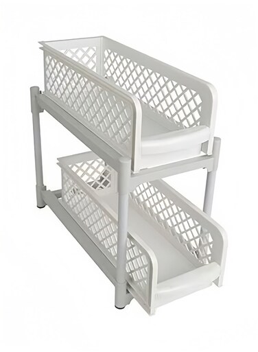 Double Tier Kitchen Cabinet Organizer,Pull Out Bathroom Storage Rack,Easy Access Under Sink for Efficient Countertop Storage Tabletop Shelf