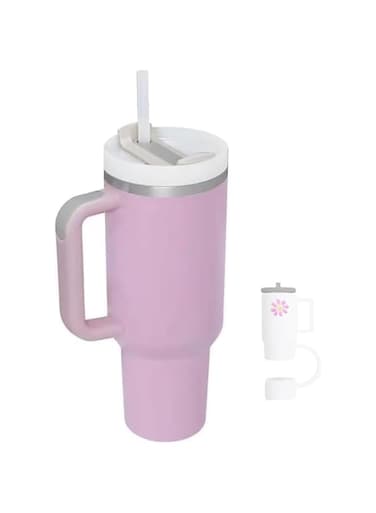 40z Insulated Tumbler with Straw Stainless Steel Vacuum Cup Travel Mug with Handle and Lid Straw, Ice&amp;Warm Coffee Tea Milk Drink Travel Mug Portable Thermal Cup for Office Kitchen (purple)