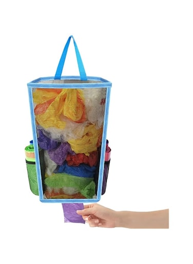KASTWAVE Plastic Bag Holder, Grocery Bag Holder, Trash Bags Holder, Large Capacity Grocery Bags Holder, Mesh Hanging Storage Bag Dispenser, for Home Kitchen (Blue)