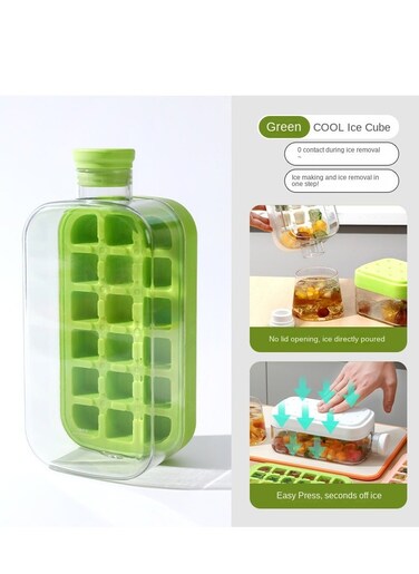 Portable ice cube tray, ice mold for ice cream and ice cubes for coffee fruit drink Suitable for outdoor sports, gym bottle cups, BPA free food grade, zero contact ice cubes, removable and easy to clean, one key press 18 ice cubes with 800ml straw silicone