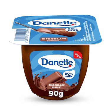 Danette Chocolate Pudding Dessert, Creamy Chocolate Custard Made with 80% Milk, 90g