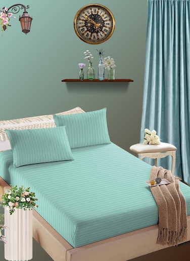 Sky Blue Extra Deep Pocket Bed Sheet Cotton 3 Piece Sheet Set 180x200+25cm