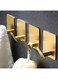 DELITON Adhesive Towel Hooks Gold - 4 Pack Towel Hook for Coat Robe Stick on Bathroom Wall Brushed Gold Finish Stainless Steel