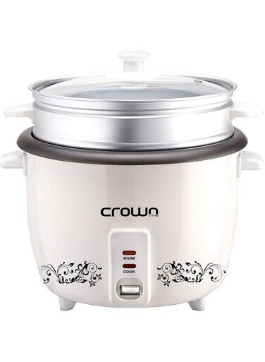 CrownLine 0.6 Liters Rice Cooker with Steamer White
